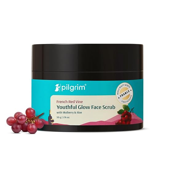 Pilgrim Red Vine Face Scrub | Exfoliates Dead Skin & Unclogs Pores | With Mulberry & Aloe for Glowing, Smooth Skin | Gently Removes Impurities | French Beauty Secrets | 1.76 Oz (50g)