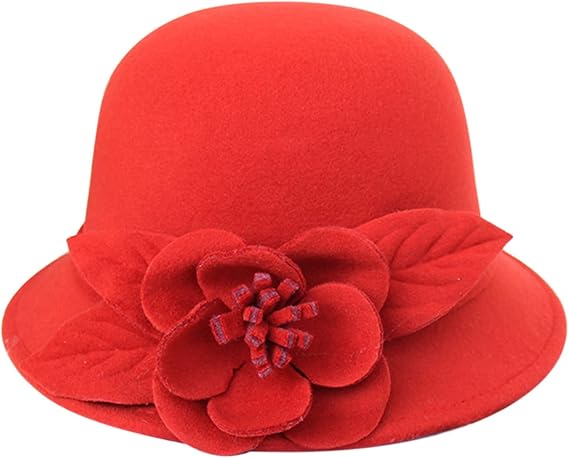 Vintage Cloche Style Adjustable Felt Bucket Hat for Women Hat Flower Church Cap, Elegant Formal Wedding Hats