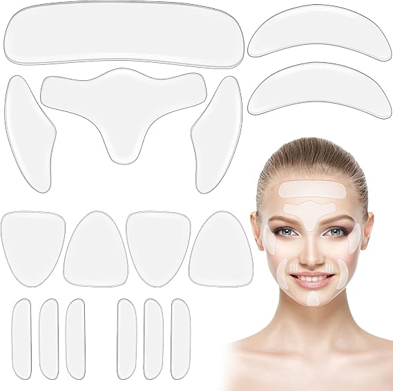 64Pcs Silicone Face Patches, Reusable Soft and Comfortable, Anti Wrinkle Patches Gel Pads Reduce Frown & Smile Lines Forehead Cheek, Lip, Eye, Neck, Chin, Chest Wrinkles Treatment