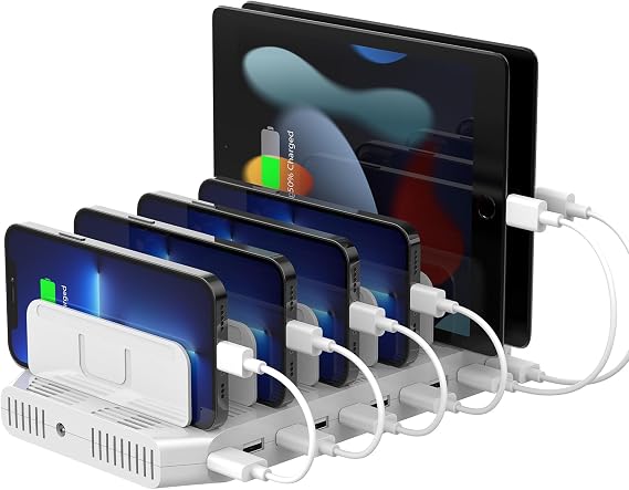 Unitek 60W Charging Station for Multiple Device 10-Port USB 2.4A | Multi Charger with SmartIC Tech and Adjustable Dividers, Organizer Stand Compatible with iPad, Tablet, Kindle, iPhone