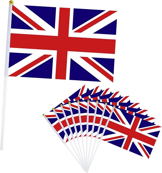 10Pcs Union Jack Flags for Fifa World Cup Football 2026 Decor, 14X21cm Mini Uk Flag, Small British Flags on Sticks, Hand Held United Kingdom Flag for Eurovision Euro Football Street Party Décor