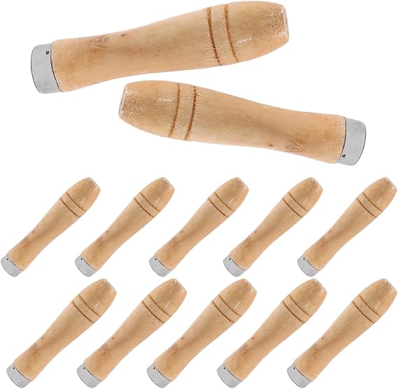 Luomorgo 12 Pcs Wooden File Handle with Metal Collars