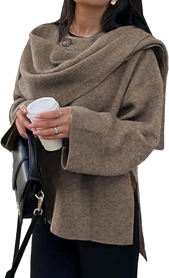Womens Oversized Scarf Jacket Wool Blend Coat