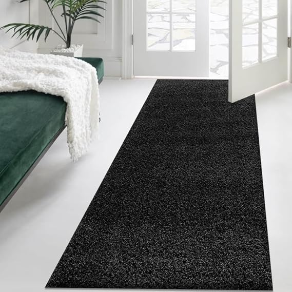 Fit Even Dream Shaggy Runner Rug - Hallway Carpet Runners, Non-Slip Floor Mats for Kitchen, Living Room, Corridor, Entryway, Door Entrances – (Black, 80x150 cm)