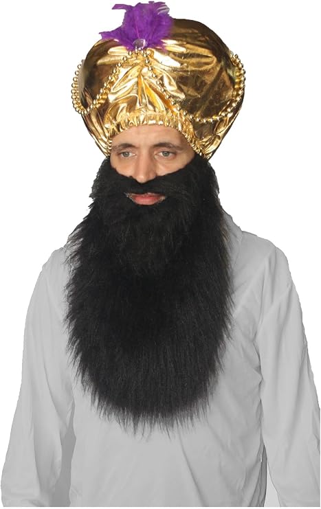 The Dragons Den Adults Sultan Arabian Indian Golden Turban & Beard Bollywood Fancy Dress