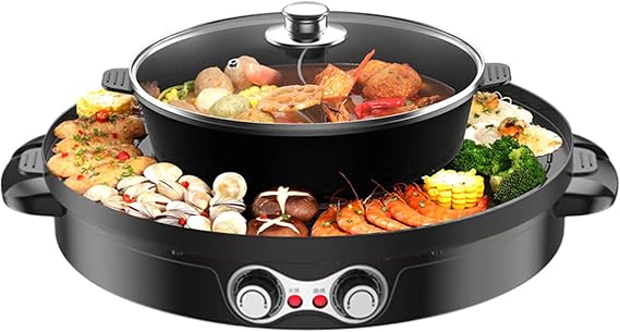 Electric Smokeless Hot Pot,2 in 1 Electric Grill and Hot Pots,2200 W BBQ Pan Grill and Hot Pot,110V Split Easy Cleaning Dual Temperature Control for Baking Steaks,Seafood