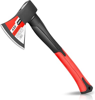 Auto Dynasty 15 Wood Axe, Red Wood Chopping Axe with Anti-Slip and Shock Reduction Handle, Wood Splitter Camping Outdoor Hatchet with Forged Steel Blade for Wood Splitting and Kindling