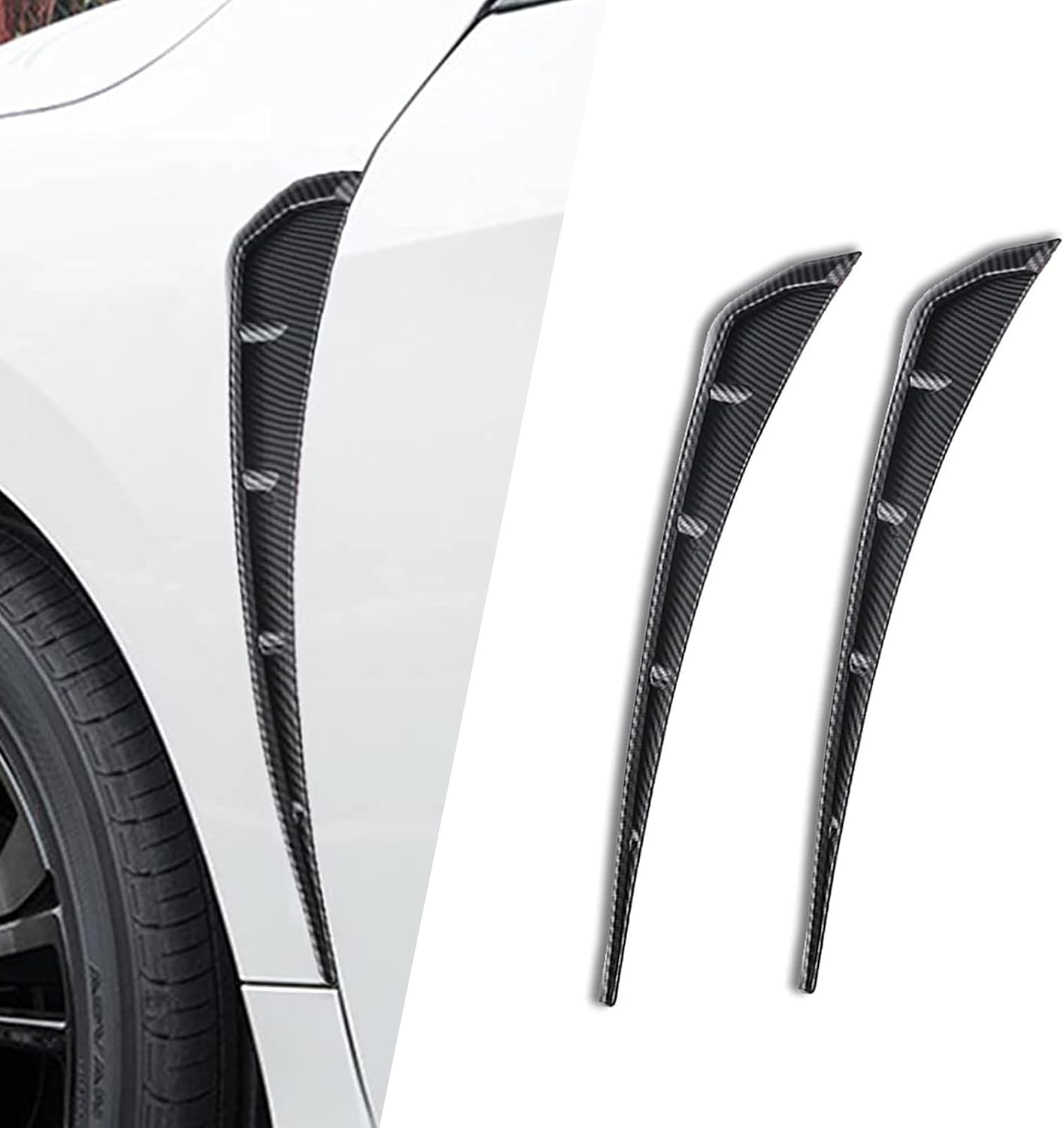 Pack-2 Car Fender Side Vents, Fender Decorative Stickers, ABS Carbon Fiber Spoiler, Air Flow Intake Hole Grille Auto Exterior Accessories Universal Carbon Fibre Black