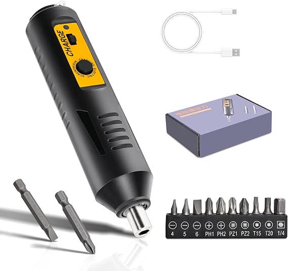 Cordless Screwdriver Rechargeable Compact Battery Operated Electric Screw Driver with Magnetic Bits, Type-C Charging, 12 Bits & Storage Box Small Power Screwdriver for DIY & Repairs