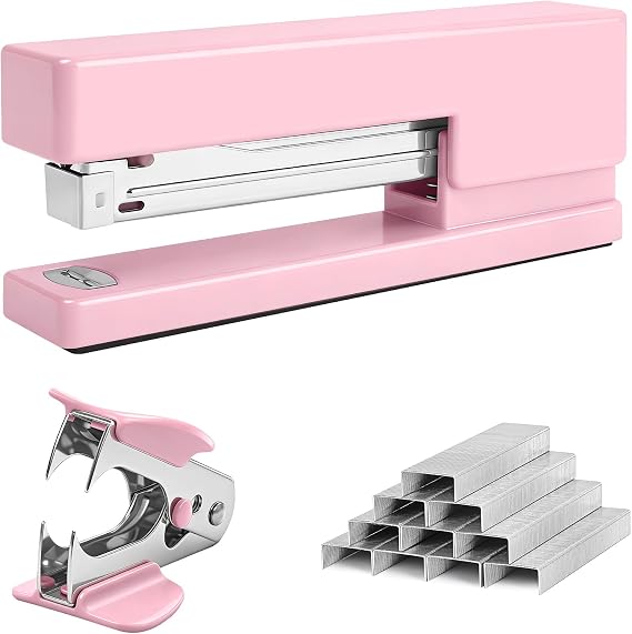 Stapler 25 Sheet Capacity with 830 Staples and Staple Remover, Pink Stapler