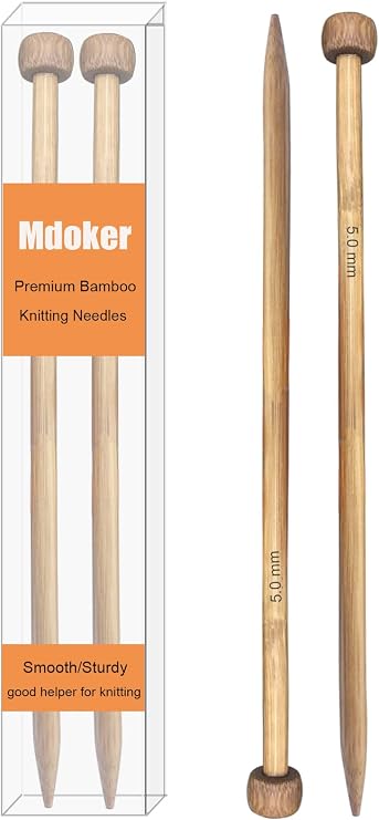 Mdoker Bamboo Knitting Needle Straight Single Pointed Sweater Knitting Needles 13.8-inch Length for Handmade DIY Knitting Projects,Size US 8(5mm)