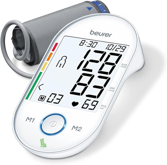Beurer BM55 Blood Pressure Machine XL Backlit Display, Arrhythmia Alarm, Portable Storage Kit, 2 Users, Automatic Blood Pressure Cuff, Resting Indicator Blood Pressure Monitor Batteries Included