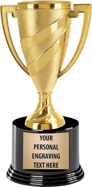 Crown Awards Gold Cup Trophies with Custom Engraving, 7.25" Personalized Gold Swirl Cup Achievement Trophy On Deluxe Round Base Prime