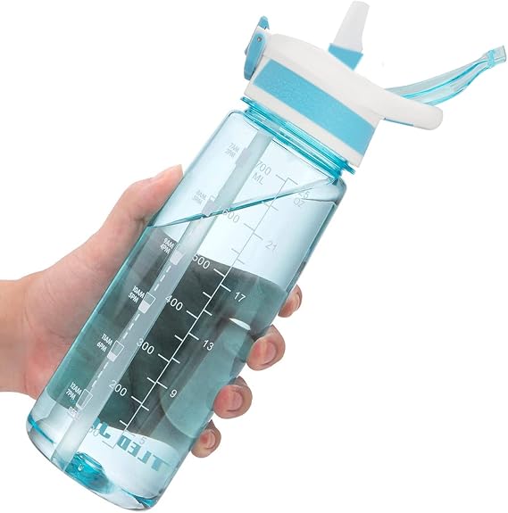 Water Bottle with Straw and Time Marking, Sports Water Bottle BPA Free Leak Proof Dishwasher Safe Reusable Tritan Drinks Bottle Durable Motivational for Adults Outdoor 800ml
