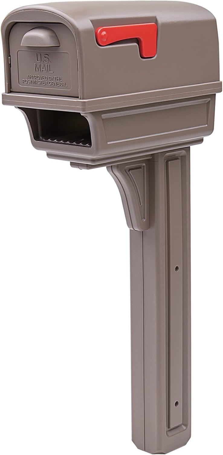 Gibraltar Mailboxes Gentry Large Capacity Double-Walled Plastic Mocha, All-In-One Mailbox & Post Combo Kit, GGC1M0000