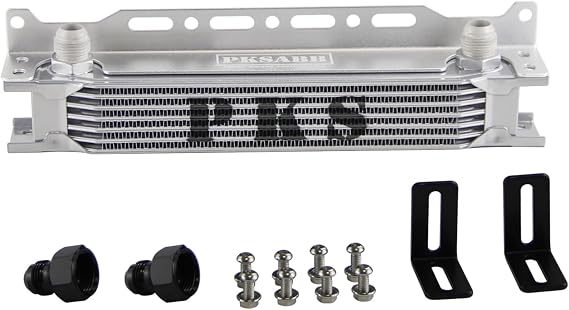 7 Row Oil Cooler Mounting Bracket Kit 10AN Stacked Plate Engine Oil Cooler Aluminium Transmission Oil Cooler Silver British Radiator with 2Pcs Fittings AN10(7/8"-14 UNF) to AN8(3/4"-16 UNF)