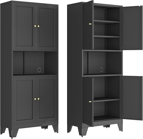 68.9" Black Tall Metal Pantry Storage Cabinet