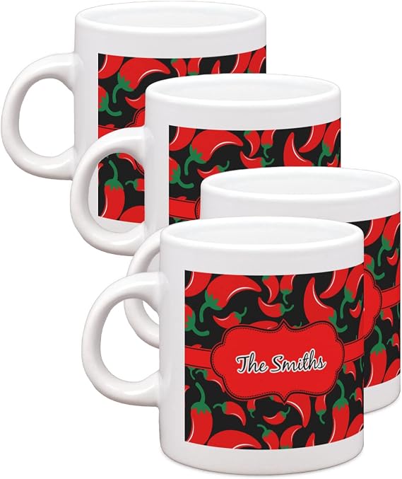 Personalized Chili Peppers Single Shot Espresso Cups - Set of 4