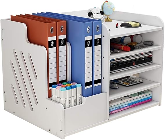 White Desk Organiser with Large Capacity Letter Tray Storage Compartments