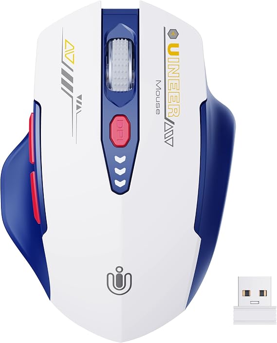 Uineer Wireless Mouse, 2.4GHz Rechargeable Computer Mouse, Battery Display | Stable 2.4GHz USB-A connection, rechargeable battery display and 4 adjustable DPI levels.