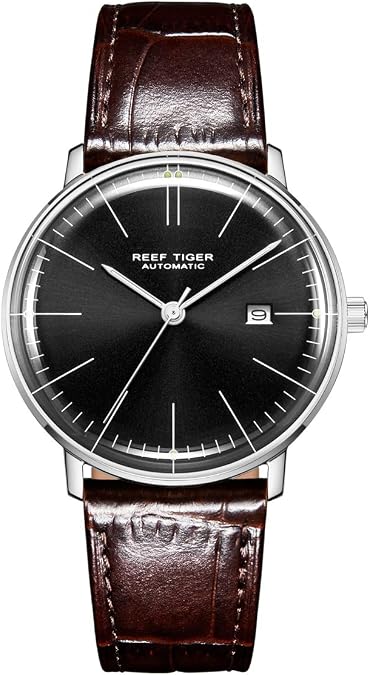 REEF TIGER Luxury Watches for Men Leather Strap Steel Automatic Analog Watches RGA8215