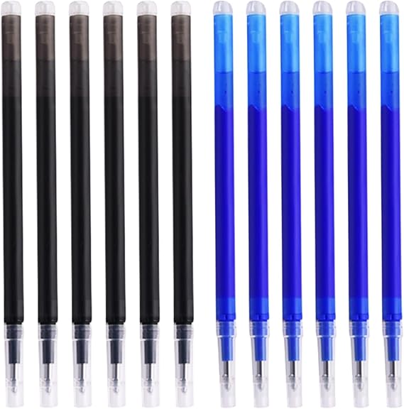 12 Pack Erasable Pen Refills Compatible with Pilot Frixion Pens, Refills 0.5mm Stainless Steel Tip, Blue & Black Ink, Smooth Writing, Ideal for Note-Taking, Editing, and Sketching – (6 Blue, 6 Black)