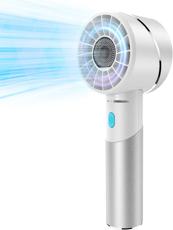 Lepwings Handheld Fan, Mini Small Portable Turbo Fan, Rechargeable with 4 High Speeds Personal Fans, Max 16H Runtime, For Travel, Office, Outdoor - Silver
