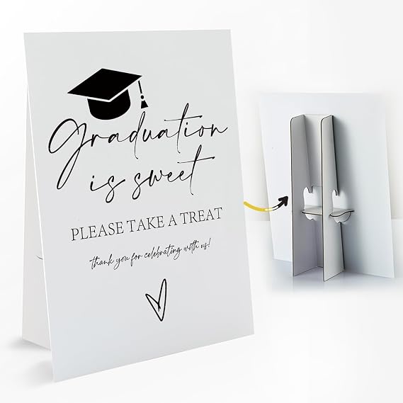 1 PCS Graduation Dessert Buffet Table Sign with Stand, 8 x 11 Inch, Graduation Candy Bar Table Toppers Sign for Graduation Party, Congrats Grad Party Decorations Favors Supplies-G01