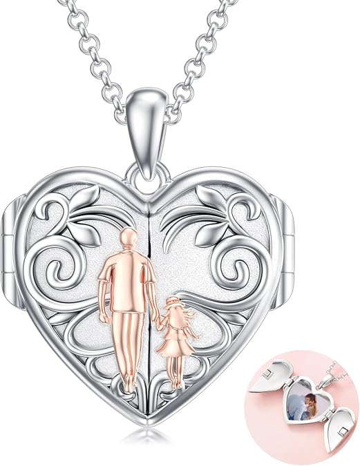 PROESS Father/Mother Daughter Locket Necklace S925 Sterling Silver Oxidized/Abalone Shell Daughter Gifts from Dad Mom I Love You Forever Daughter Locket Jewelry Gift