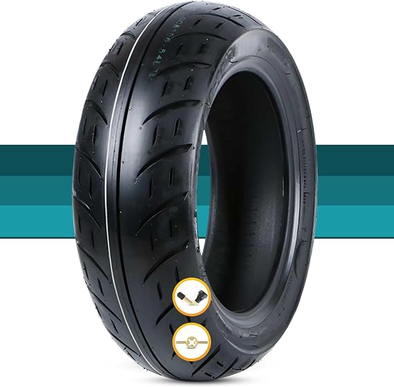 120/70-10 Scooter Tire 54L, 120/70/10 Tubeless Tire with Anti-Slip Street Tread, 120 70 10 City Llanta Neumatico, 250 KPA, High Grip Tread, Black Wall