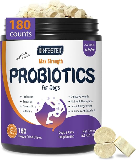 DRFOSTER Probiotics for Dogs, Freeze-Dried Dog Probiotics, 180 Bites