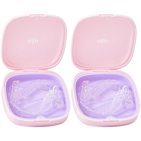 2 Pack Retainer Case Aligner Case Vent Holes Removable Silicone Pink Purple