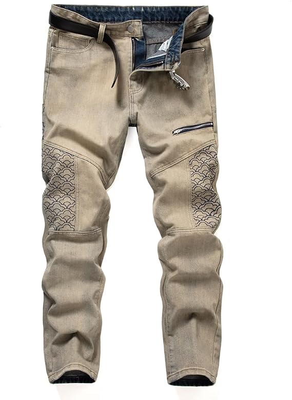 Men's Biker Straight Jeans Designer Comfort Denim Pants Slim-Fit Soft Casual