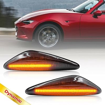 NSLUMO Sequential Amber LED Side Marker Lights for 2016-up Mazda MX-5 ND 2009-2012 RX-8 Smoked Lens Front Fender Marker Lights Blinker Replace OEM Sidemarker Lamps