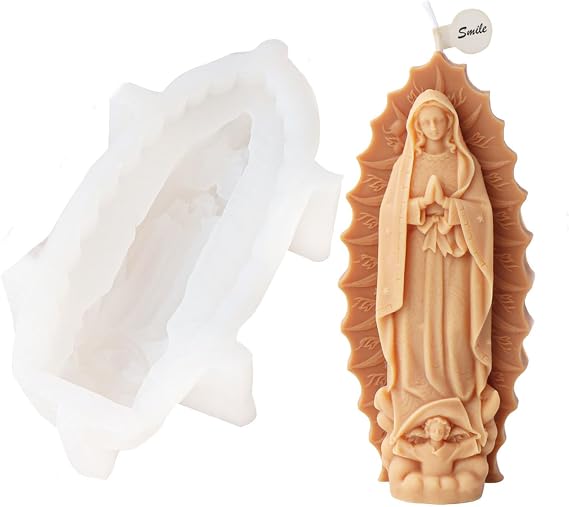 Virgin Mary Candle Soap Mold, Virgin Mother Mary Silicone Mold for Fondant, Sculpture, Gypsum, Resin Art, Home Decor (A)