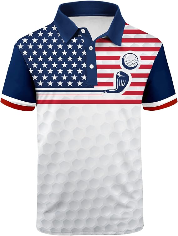 Men's Patriotic Polo Shirts Short Sleeve American Flag Golf Tennis Casual