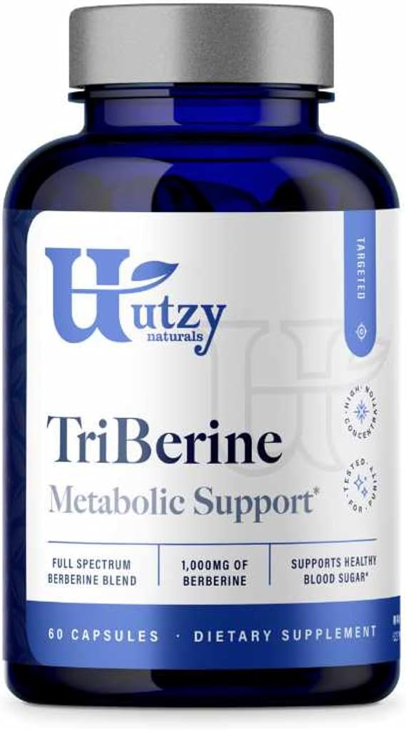 Berberine 1,000 mg Triple Source Full Spectrum Blend, Indian Barberry + Coptis + Oregon Grape Root, Metabolic & Cardiovascular Support, 60 Vegetarian Capsules TriBerine by Utzy Naturals