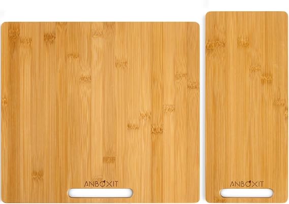 ANBOXIT Appliance Slider, Wide - Medium & Deep - Small, Bamboo Sliding Tray for Coffee Maker, Kitchen Countertop Appliance Rolling Tray, Coffee Pot Slider Tray with Rubber Wheels