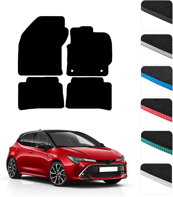 GCM - Car Floor Mats for Toyota Corolla Hybrid 2019 to Present (Estate, Hatchback & Saloon) - Anti Slip & Fit Car Mat with Clips Easy to Clean Car Carpet for All-Weather- Black Edging, Carpet