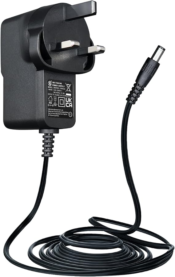 9V 1.5A 1.8M Power Supply Adapter, AC to DC 9V 1.5A 1A 0.5A Replacement Power Cord for Arduino UNO MEGA/Elliptical Machine/Tapo Camera/Record Player/Speaker/Toniebox and More (Center Positive, UKCA)