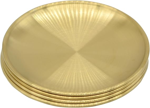 4 Pcs 5.5 Inch Circular Trinket Tray, Gold Stainless Steel, for Serving Trays Towel Storage Dish Plate Tea Fruit Trays Cosmetics Jewelry Plate Decorative Storage Tray (4 pcs, Gold)