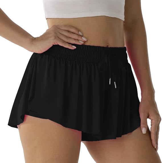 Flowy Athletic Shorts for Women Running Tennis Butterfly Shorts Girls 2-in-1 Double Layer Quick-Drying Comfy Shorts