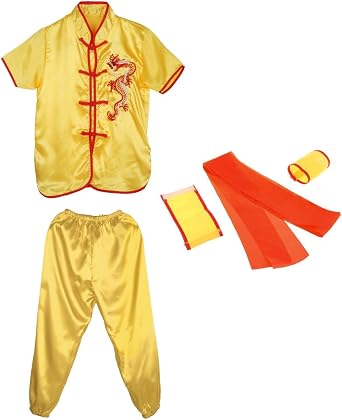 Traditional Chinese Wushu Costume Clothing Set Qigong Training Apparel Lightweight Yellow 160 Unisex