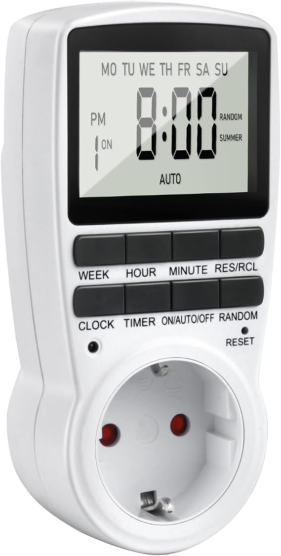 Timer Socket 24 Hour Week Timer Digital LCD Plug Timer Socket Timer with 16 Timer Programmes Countdown Timer Switch Weekly Timer Switch with Burglary Protection for Indoor Use