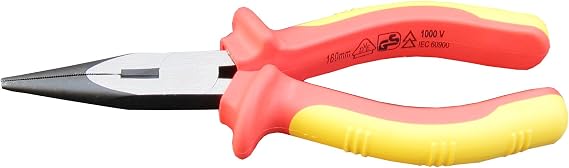 7-Inch Insulated Long Nose Pliers, 1000V VDE Tested, Chrome Vanadium Steel, VDE-GS Certified