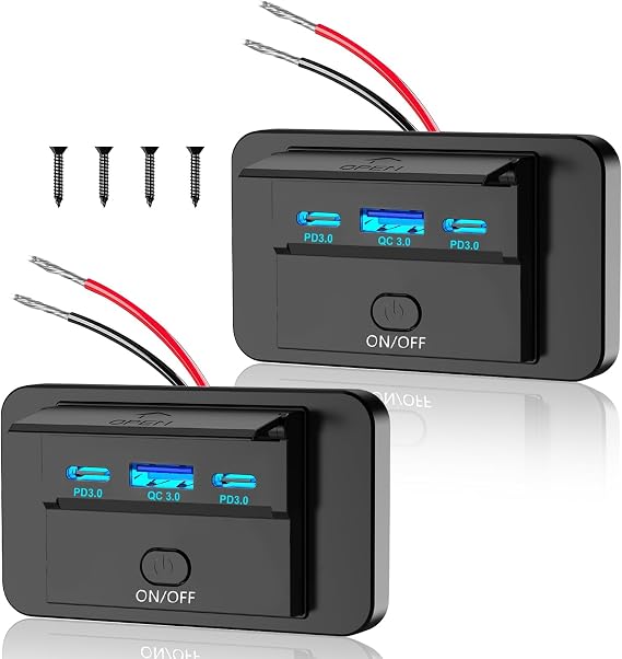 2PCS 3 Ports 12V RV USB Outlet 90W, Dual PD3.0 Type-C Quick Charge 72W & USB QC3.0 18W Panel Wall Mount, Automotive Car Socket Charger Adapter for RV Marine Boat Bus ATV Motorcycle Truck