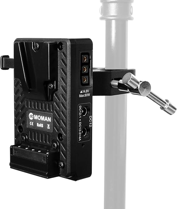Moman MVBP-C Mini V Mount Battery Plate with Super Clamp, Dual USB-C Output & 8V/12V DC Output & 14.8V D-Tap Output, Power Supply with 4DC Cables for BMPCC 4K/6K DSLR Camera Camcorder