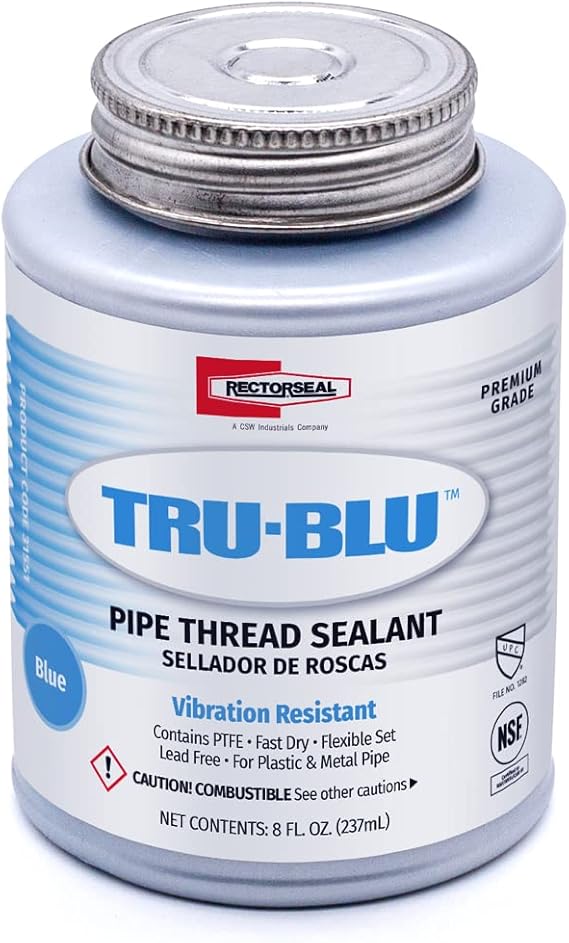 RectorSeal Tru-Blu 31551 Pipe Thread Sealant, Fast-Dry, Flexible Set Thread Sealant Designed for High Vibration Environments, PTFE Enriched, Plumbing, 1/2 Pint