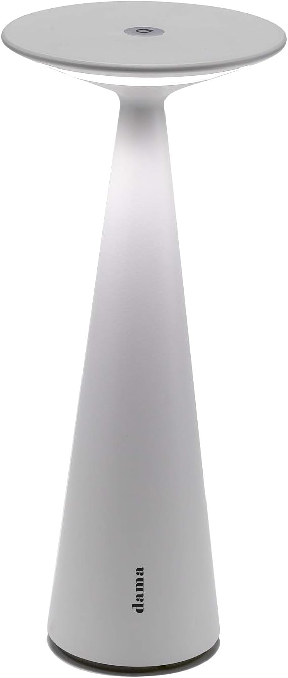 Zafferano DAMA Pro Table Lamp (Color: White) in Aluminum, IP54 Protection, Indoor/Outdoor use, Contact Charging Base Included, 11.4", USA Plug