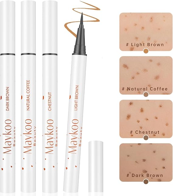 MAYKOO 4 Colors Freckle Pen, Natural Lifelike Face Fake Freckles, 4 Packs
